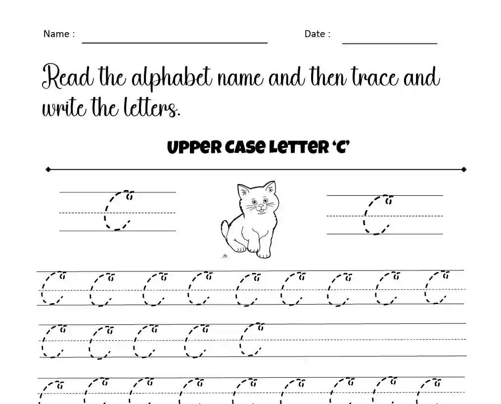 capital cursive letter C pdf, Cursive Letter C Tracing Worksheet, Cursive Letter C Writing, Cursive Letter C Writing Worksheet, Uppercase Cursive Letter C Writing Worksheet