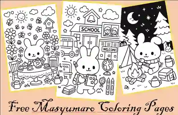 Cute and free Masyumaro coloring sheets to print at home Adorable Masyumaro printable coloring pages for toddlers and kids