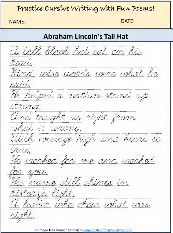 cursive writing practice pages free PDF