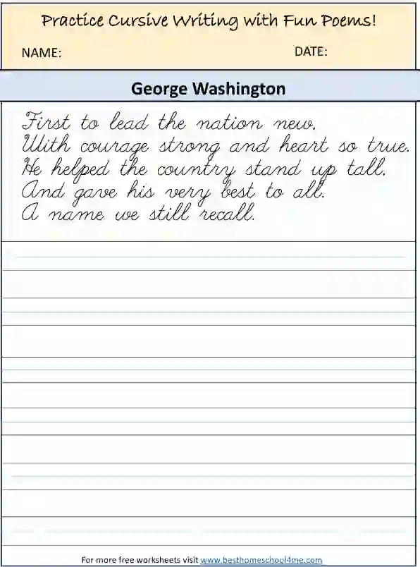 George Washington cursive poem worksheet