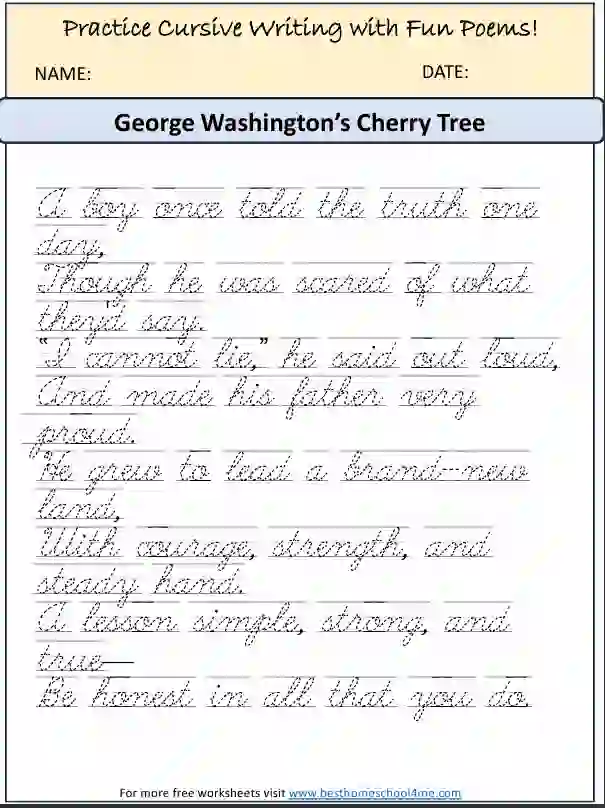 cursive tracing poem worksheets