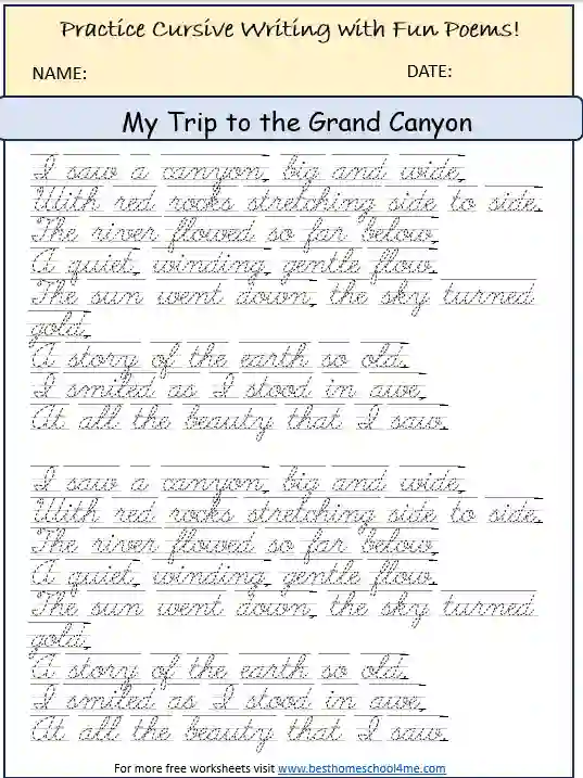 printable cursive handwriting sheets for kids