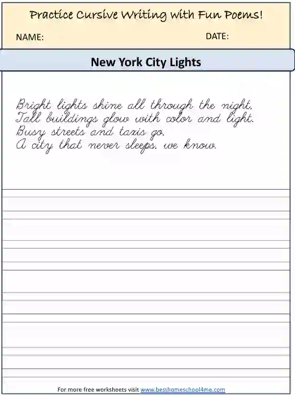printable cursive poem worksheets PDF