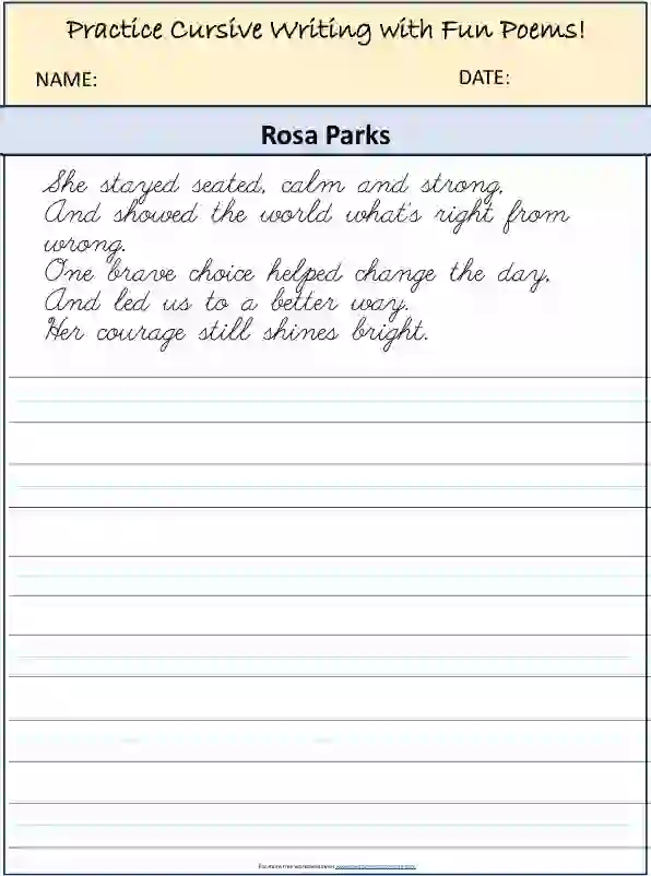 Lined Cursive Poem Practice Sheets For Kids