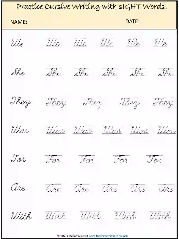 Easy Cursive Words Writing Practice Sheets PDF for Kids