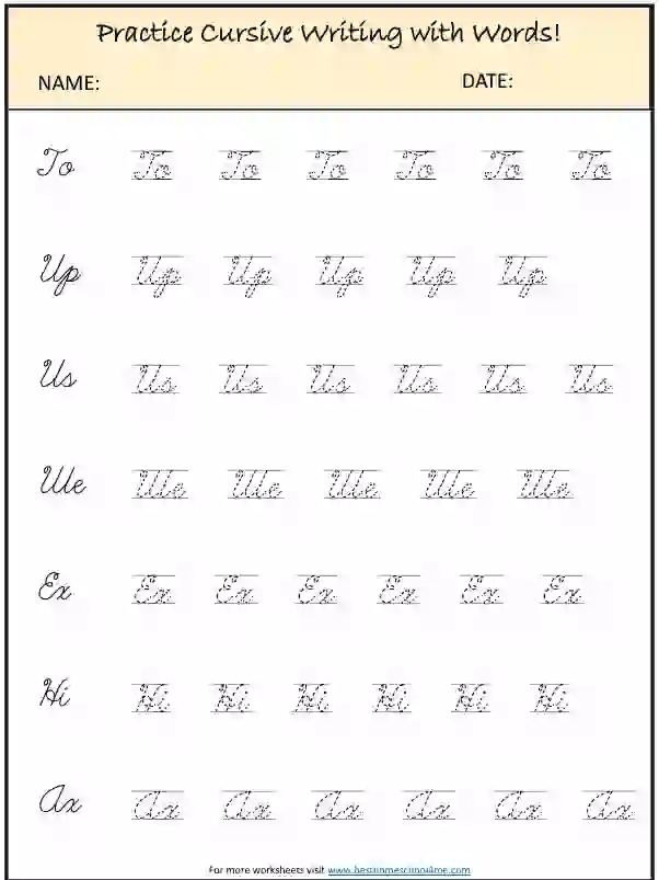 Free PDF Cursive Words Writing Worksheets for Kids
