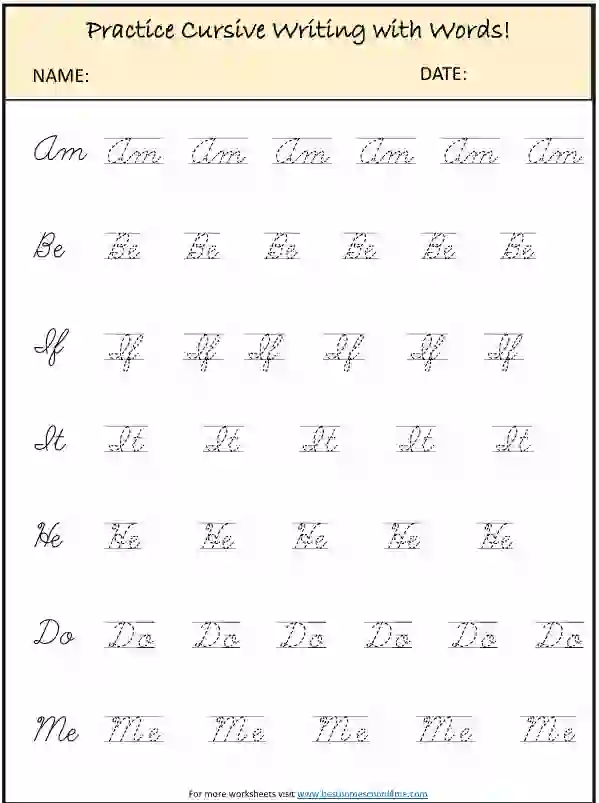 Cursive Words Practice Sheets PDF for Kids (Print & Learn)