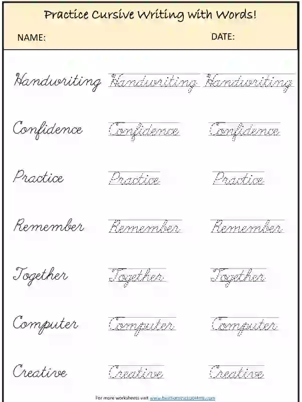 Best Cursive Writing Worksheets PDF for Kids (Words Practice)