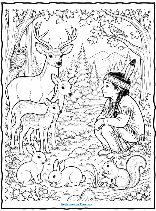 Native American girl coloring pages printable PDF