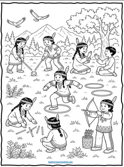 Native American family coloring pages for children