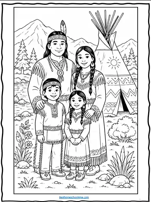 Native American mountain and prairie coloring pages