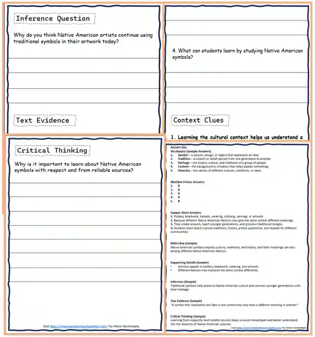 native american reading practice worksheets