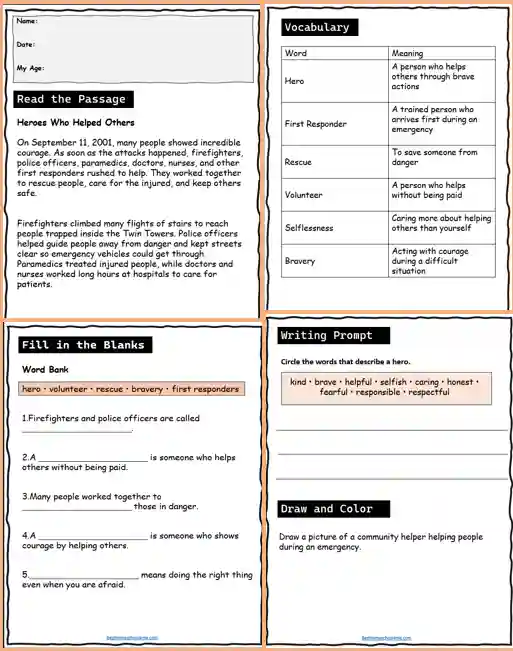 September 11 writing prompts worksheet
Free September 11 printable worksheets