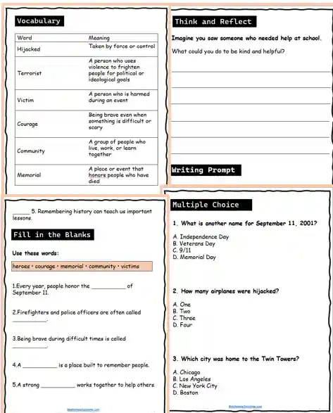 September 11 activities for classroom
September 11 vocabulary worksheets