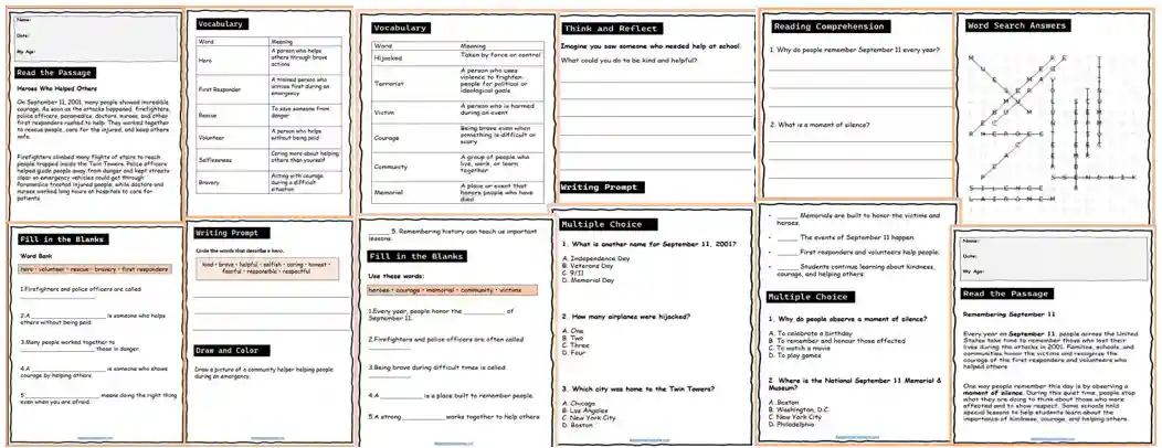 9/11 educational worksheets for students