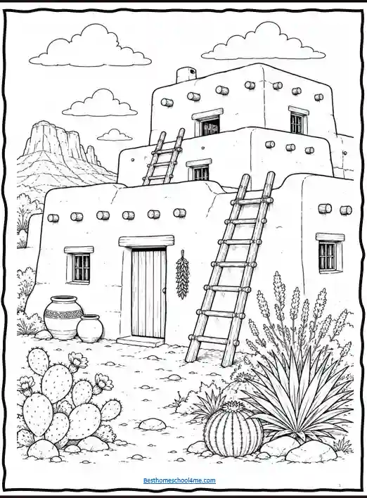 Native American village coloring pages printable