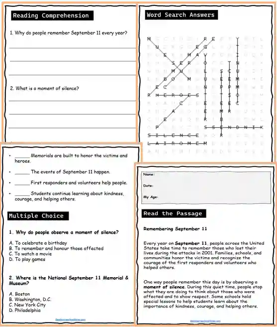 September 11 social studies worksheets
September 11 remembrance day worksheet