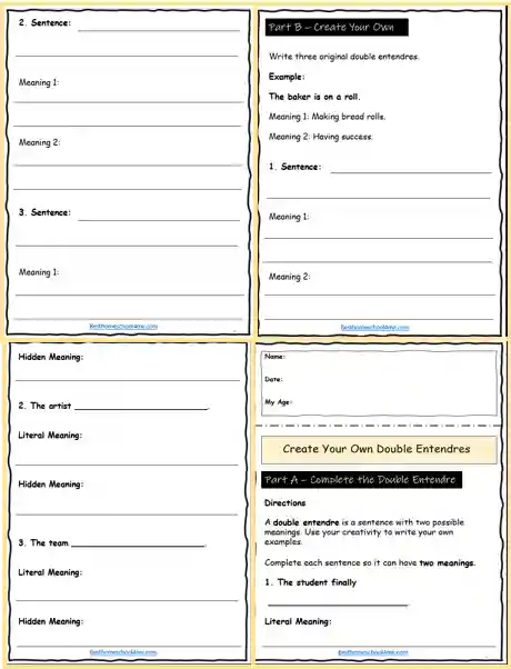 double entendre worksheets for grade 8