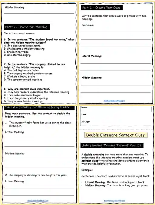 double entendre examples and practice worksheets