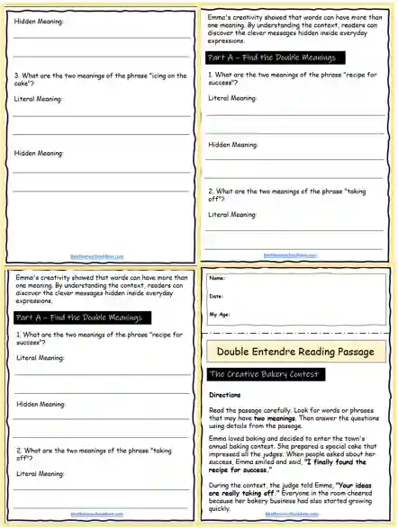 figurative language double entendre worksheets