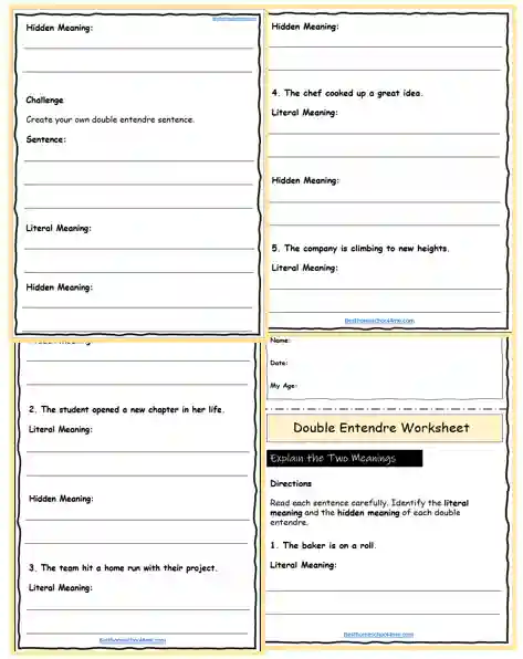 double entendre worksheets for grade 6