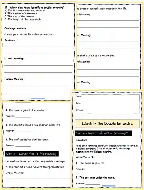double entendre printable classroom activities