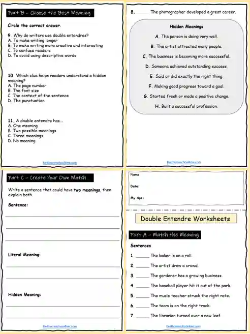 printable double meaning words worksheets