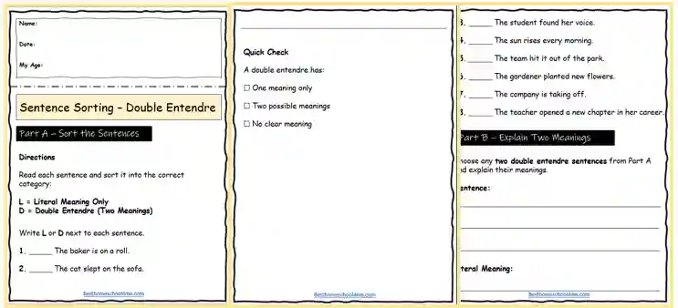 double entendre worksheets for ESL students