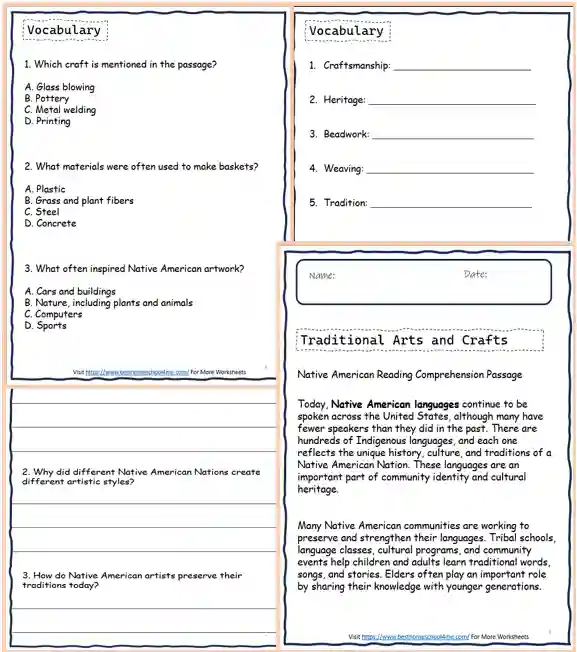 native american literacy worksheets pdf