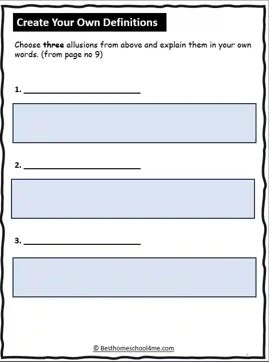 allusion worksheet activities for English students