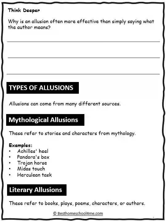 teaching allusion with printable worksheets