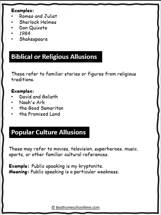 allusion practice for reading comprehension skills
