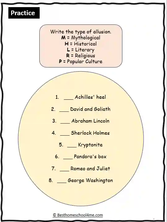 allusion worksheets for classroom literacy activities