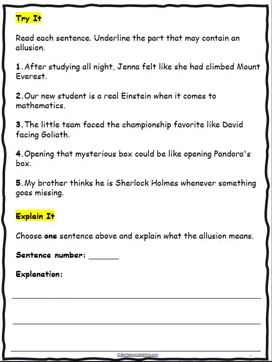 Greek mythology allusion worksheets for students