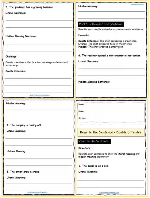 double entendre worksheets for grade 7