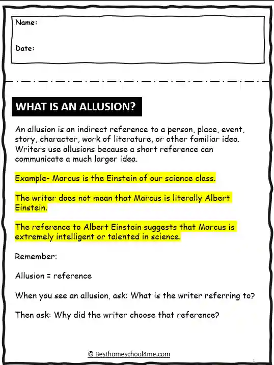 understanding allusions in literature worksheet