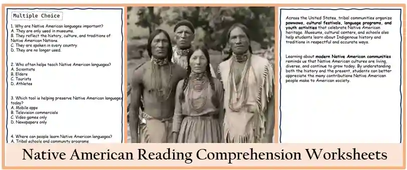 native american languages reading comprehension worksheet