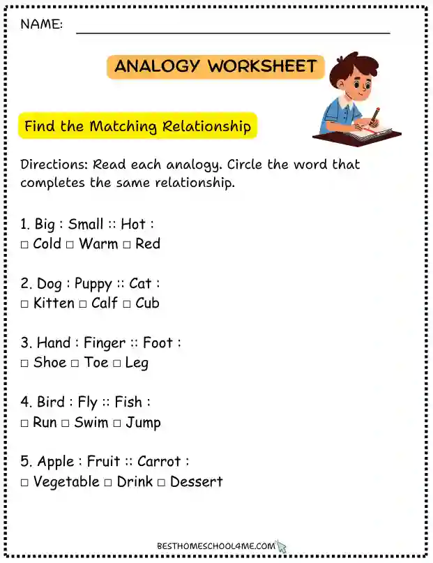 Complete the Analogy Worksheets