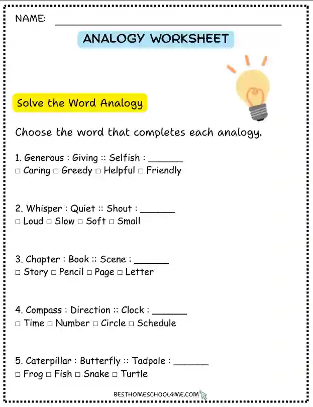 Synonym and Antonym Analogy Worksheets