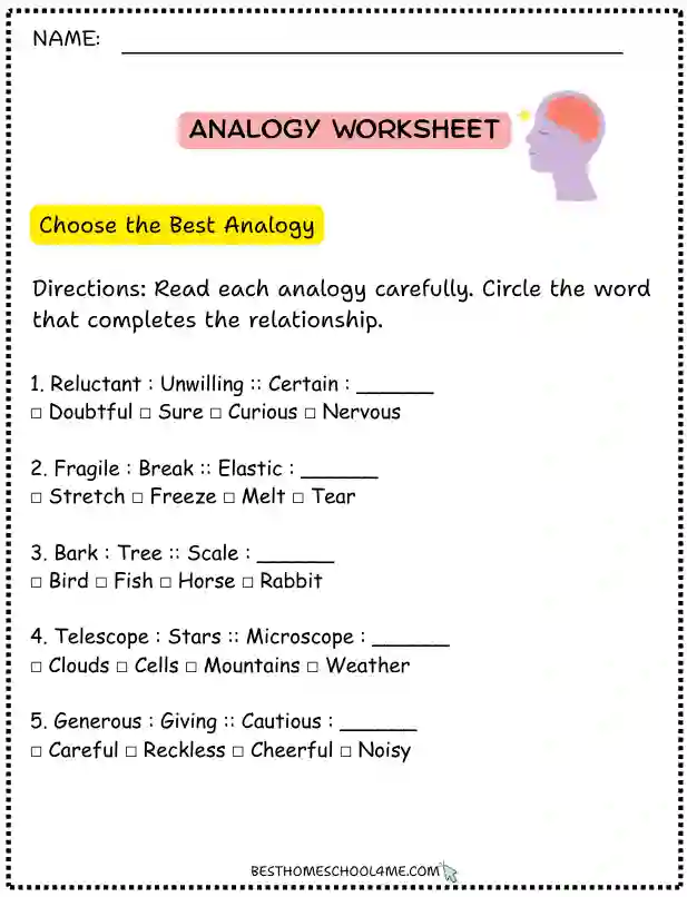 Critical Thinking Analogy Worksheets