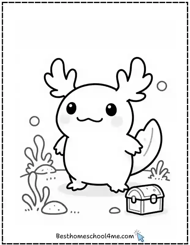 Cute Axolotl Coloring Page Printables