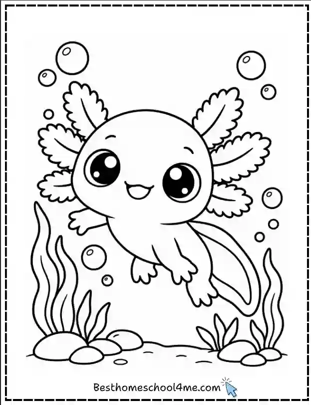 Kawaii Axolotl Printable Coloring Pages