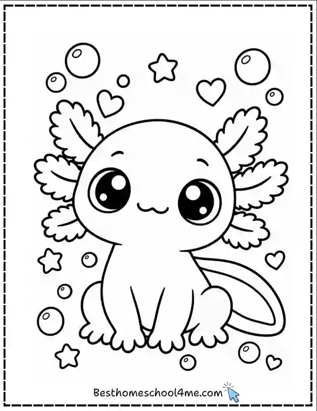Kawaii Axolotl Printable Coloring Pages