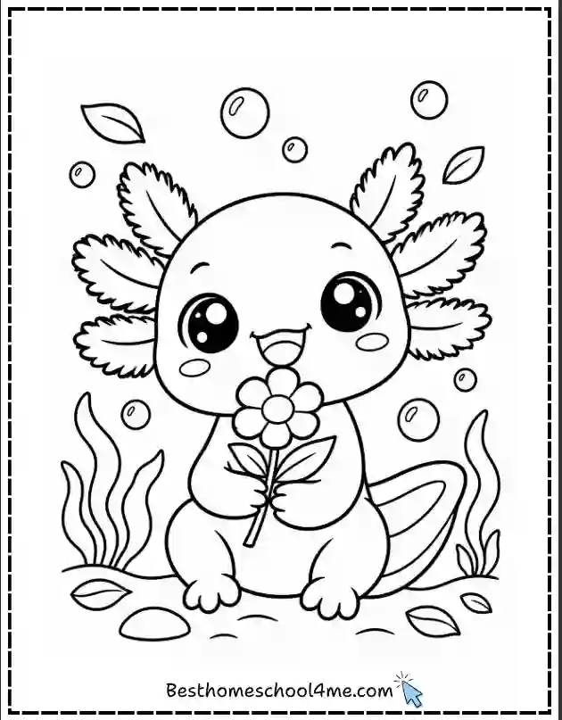 Axolotl Kawaii Coloring Printables