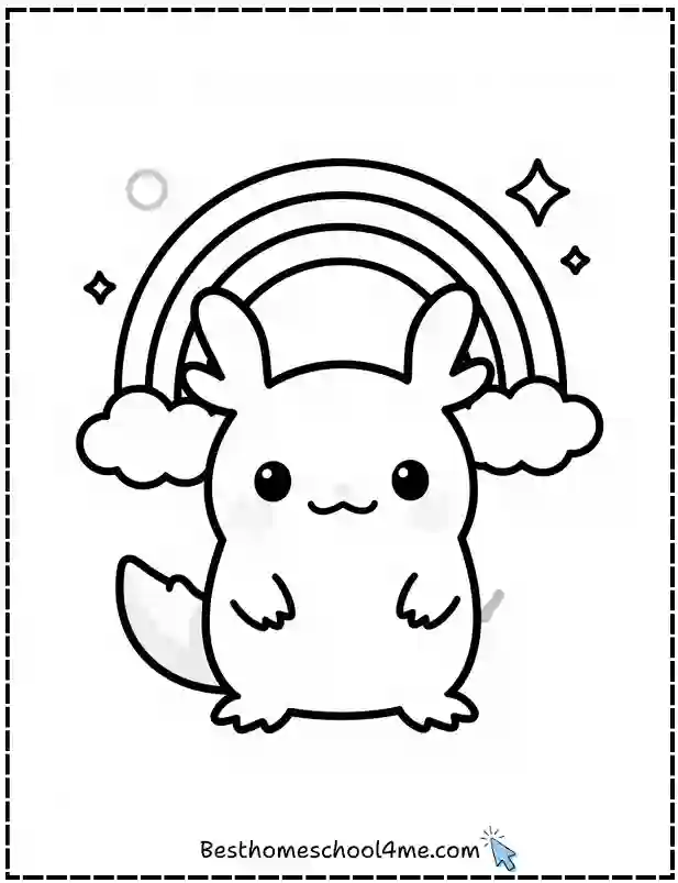 Kawaii Axolotl Coloring Page Printable