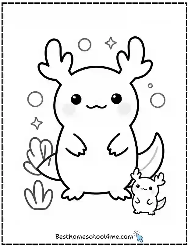Kawaii Axolotl Coloring Activity Sheets