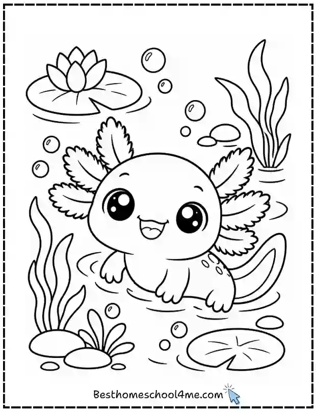 Cute Axolotl Printable Coloring Pages