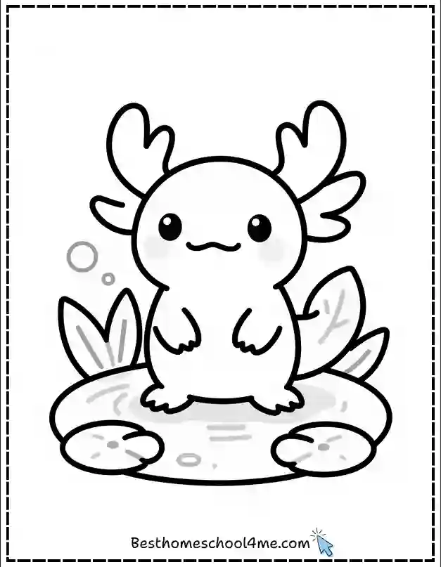 Adorable Kawaii Axolotl Coloring Sheets