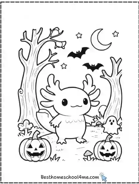Halloween Axolotl Coloring Page PDF Printable