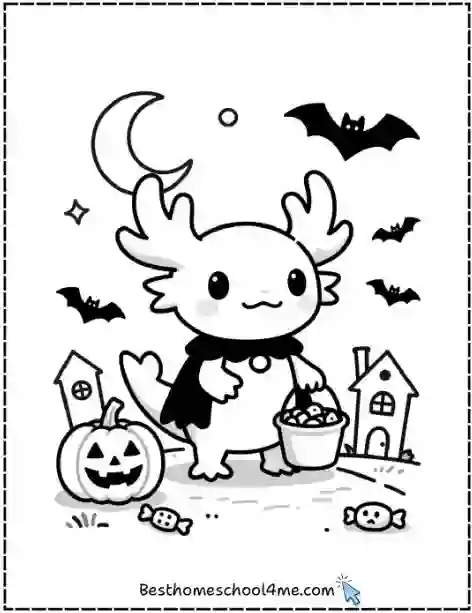 Halloween Axolotl Coloring Page Letter Size